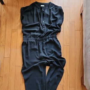 J. Crew Elegant Black Button-Front Jumpsuit- Women's Size Small